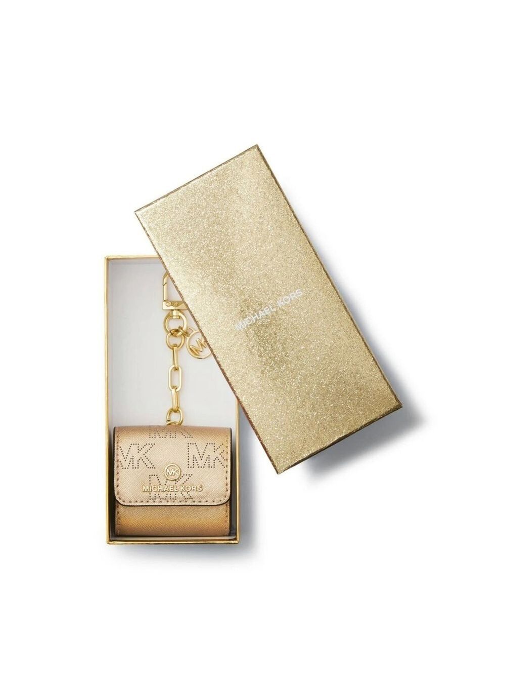 LEATHER CLIP CASE FOR AIRPODS MICHAEL KORS PALE GOLD & GOLD HARDWARE